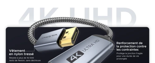 Adaptateur DisplayPort vers HDMI WARRKY 4K 1440P@60Hz, 1080P@120Hz