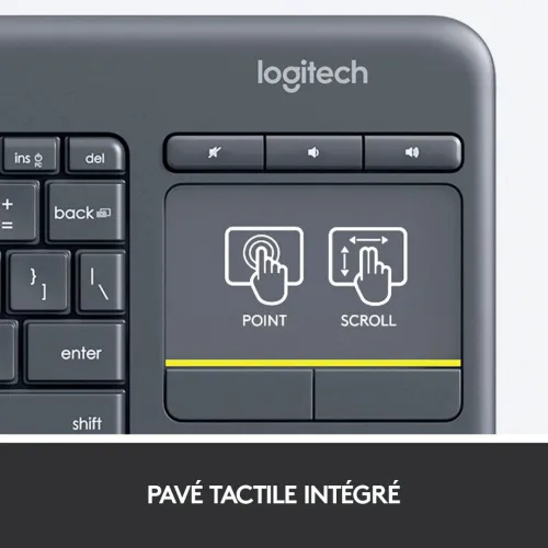 Logitech K400 Plus Clavier Sans Fil Touch TV Avec Contrôle Média et Pavé Tactile