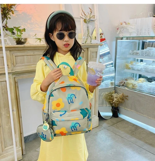 Sac À Dos  graphique de dessin animé pour enfants, étui à monnaie, fleur, mode