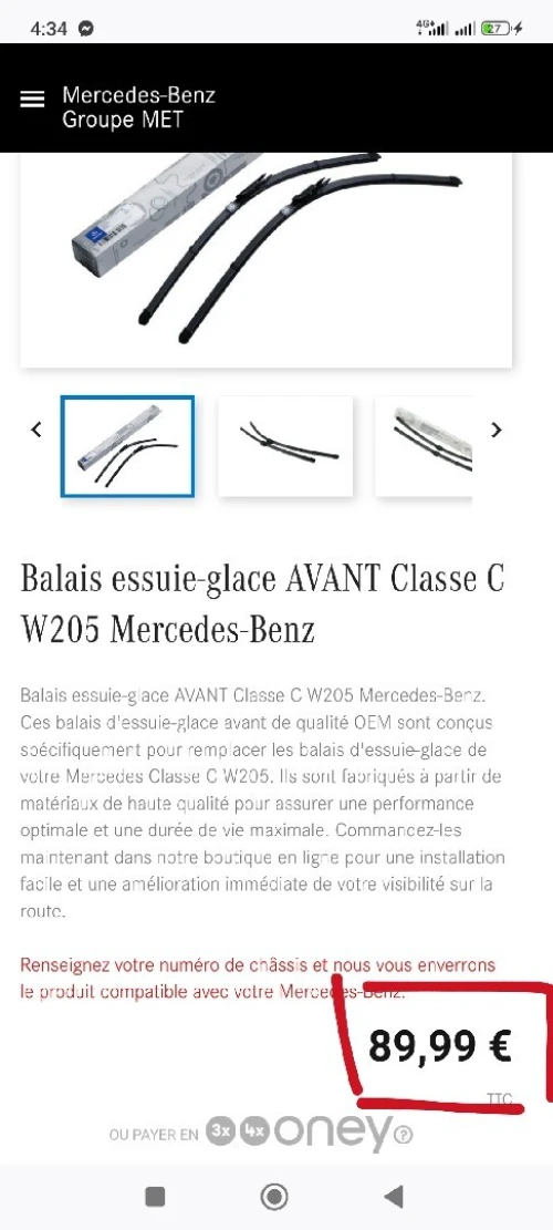 Balai d'essuie glace Mercedes Benz Original classe C W204 W205 E W212 GLC W253 X253 A5 A6