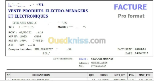 LOGICIEL de ** GESTION DES FACTURES **