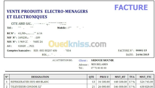 LOGICIEL de ** GESTION DES FACTURES **