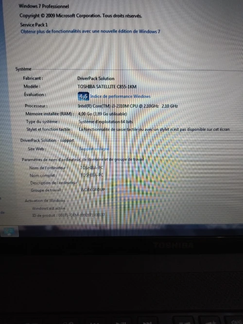 Je mets en vente un PC toshiba