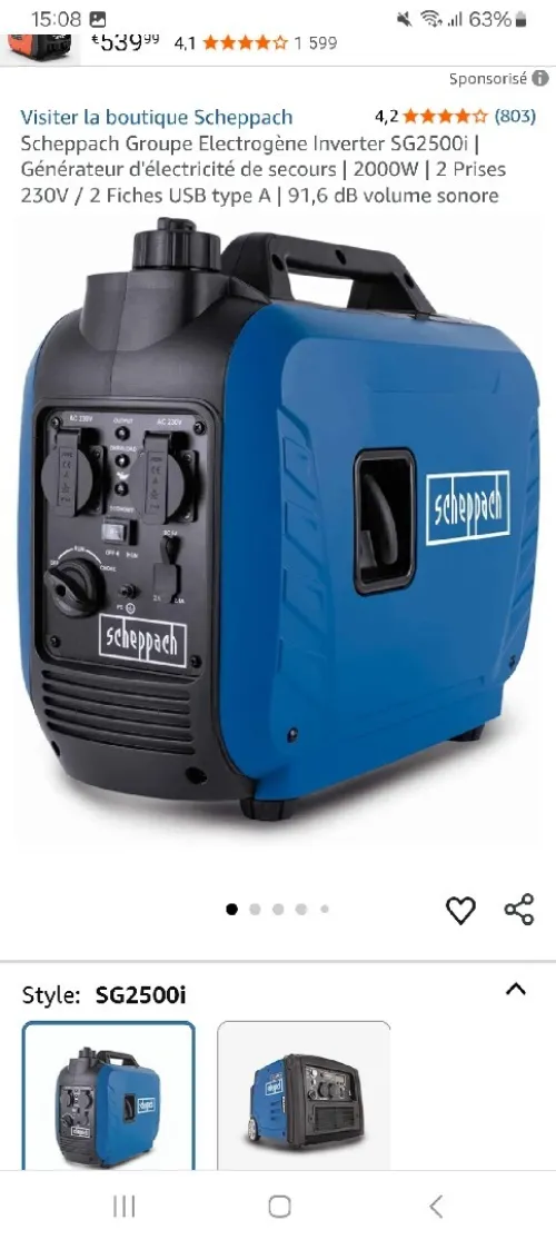 CROUP ÉLECTROGÈNE SCHEPPACH SG2500I GERMANY