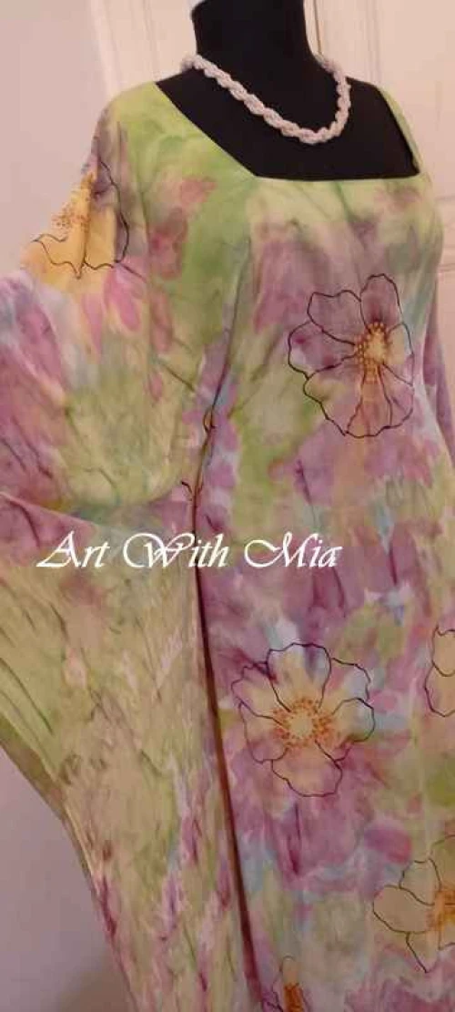 Très belle robe caftan, tissu peint à la main