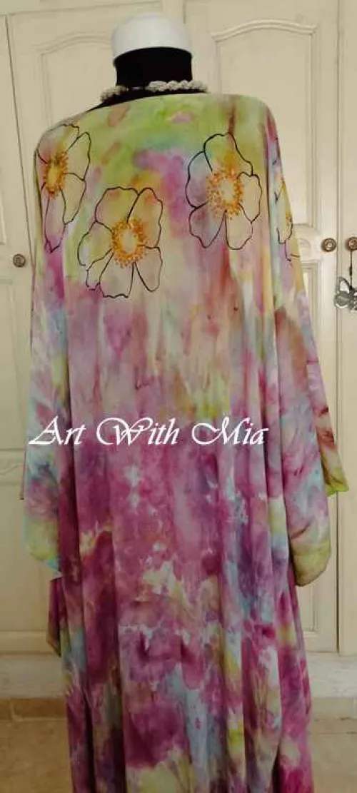 Très belle robe caftan, tissu peint à la main