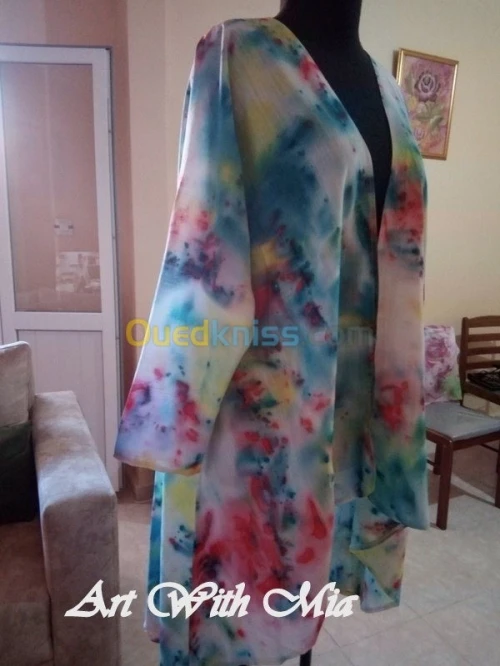  Kimono Tissu Peint à la Main 