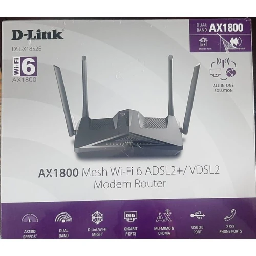 D-LINK DSL-X1852E Wi-Fi 6 VDSL2/ ADSL2+ AX1800 Modem Router with VoIP (2Lines téléphoniques)