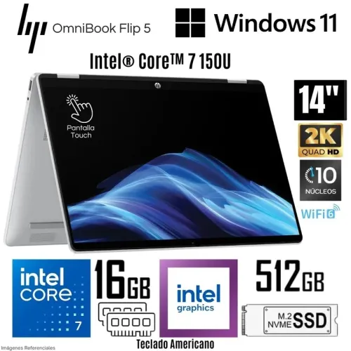 LAPTOP HP OMNIBOOK 5 FLIP X360 CORE 7 150U 16GB RAM 512GB SSD 14" TACTILE 2K 360