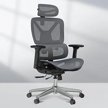 Chaise Bureau Ergonomique en Maille Pivotante Réglable en Hauteur avec Appuie-tête 