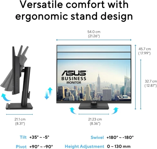 ASUS Eye Care Gaming, moniteur Full HD WLED / IPS (1920x1080) de 23,8", 1ms , HDMI, DisplayPort, VGA, noir