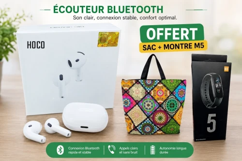 PROMOTION !!  écouteur Bluetooth HOCO Ew95 - Sac + Montre Connectée offert