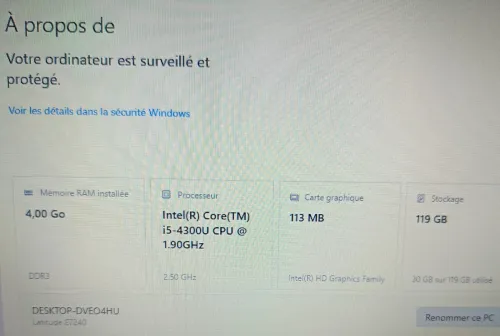 Pc DELL i5 4eme (4/128Nvme)