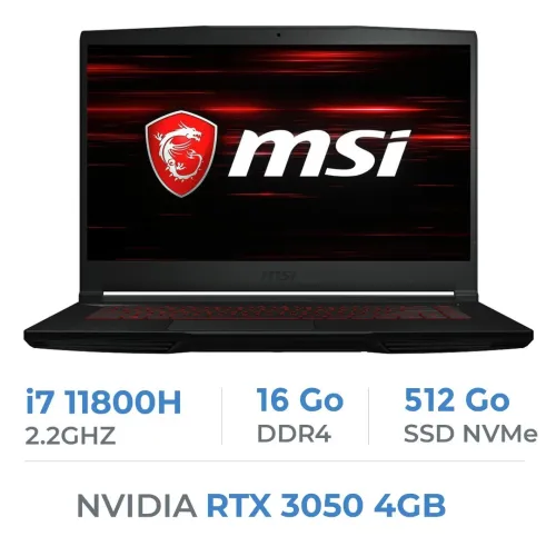 VENDU - MSI GF63 Thin 11UC-446XES, Intel Core i7-11800H, 16GB DDR4, 512GB SSD, RTX3050 4GB GDDR6