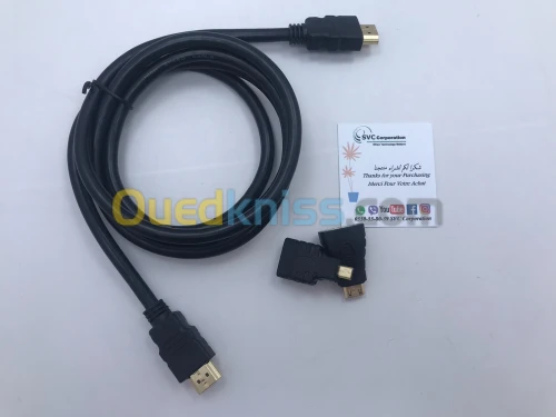 Cable HDMI To Mini HDMI ET Micro HDMI 1.5 Mètre version 1.4  