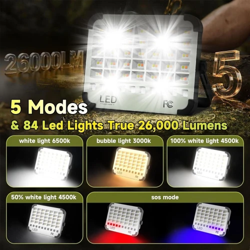 Lampe Solaire Rechargeable LED 300 W Portable et Magnétique 26000LM مصباح محمول قابل للشحن 