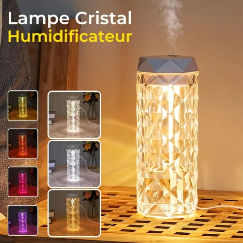 Lampe Cristal 3 en 1 : Humidificateur dAir, Diffuseur dArômes & Veilleuse USB 900ml