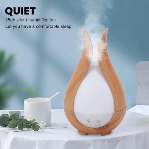 Humidificateur 200ml à Grain de Bois avec 7 Lumières de Couleur