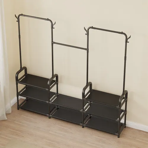 Porte-Manteau Métallique avec Étagère à Chaussures Organisateur 2 en 1
