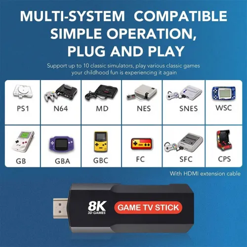 Console de Jeu TV 8K Android  Game Stick HDMI avec 2 Manettes Sans Fil