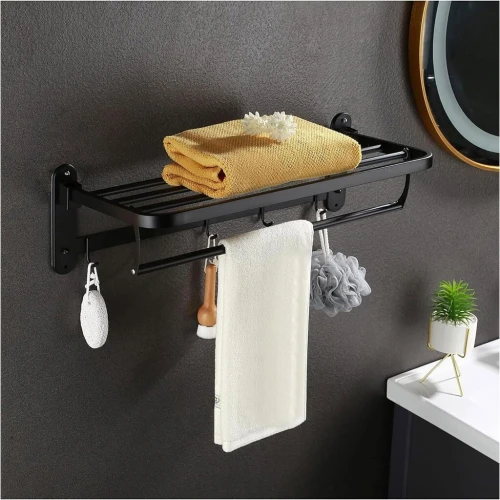 Support Mural pour Serviettes V2  Aluminium Noir Pliable et Élégant