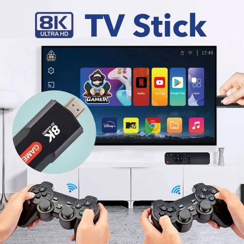 Console de Jeu TV 8K Android  Game Stick HDMI avec 2 Manettes Sans Fil