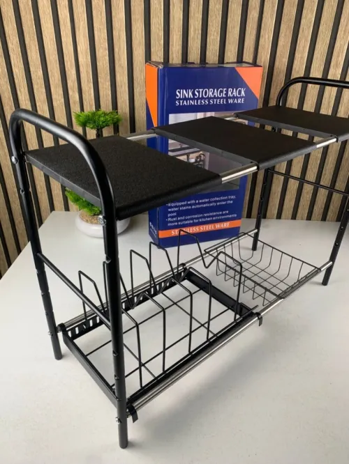 Étagère de Rangement Sous Évier Réglable et Extensible 2 Niveaux