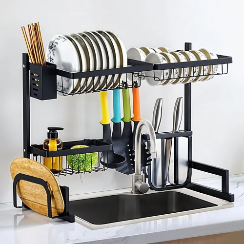 Support Égouttoir de Cuisine en Acier Inoxydable  Rangement Pratique avec Crochets