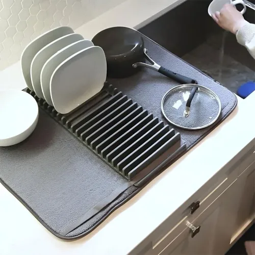 Tapis Égouttoir en Microfibre avec Base Amovible  Séchage Rapide