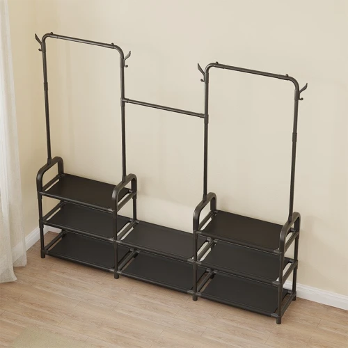 Meuble 2-en-1 Porte-Manteau et Rangement Chaussures en Métal