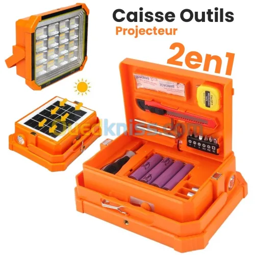 Projecteur LED Solaire 4000 mAh 10000 Lumens Rechargeable avec Kit Outils