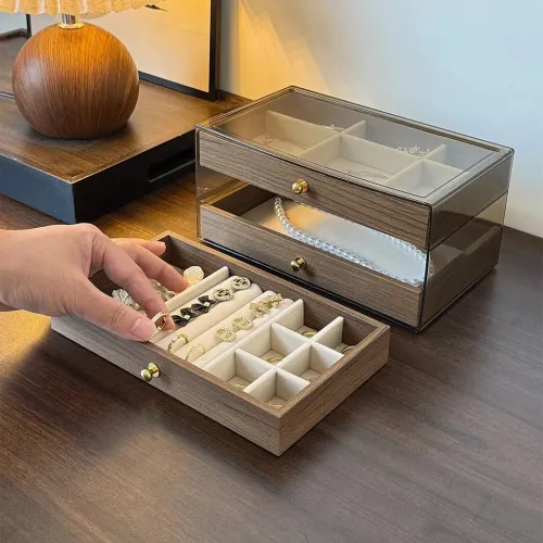 Coffret de Rangement pour Bijoux en Bois Noyer