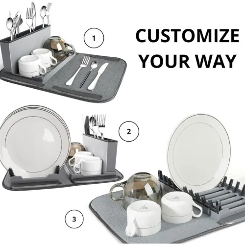 Égouttoir de Cuisine Compact et Pliable avec Tapis Enroulable et porte cuillère