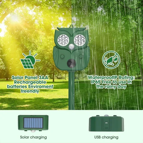 Appareil Répulsif Hibou à Énergie Solaire  Ultrasons Anti-Rongeurs et Oiseaux