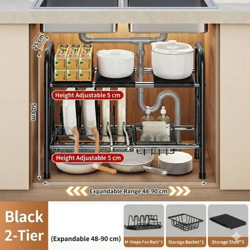 Étagère de Rangement Sous Évier Réglable et Extensible 2 Niveaux