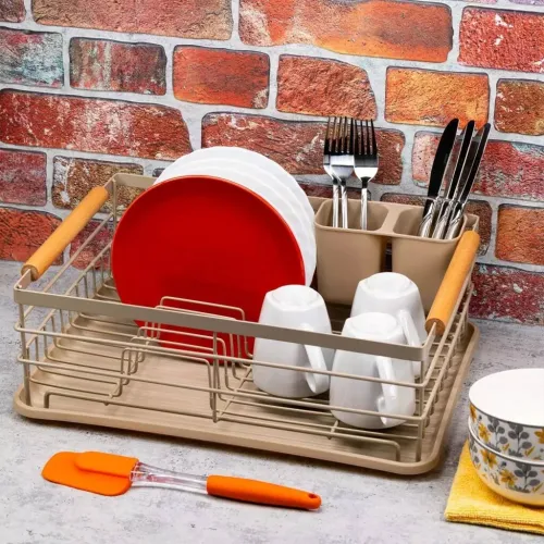 Égouttoir de Cuisine Compact avec Bac dÉgouttage + Porte-Couverts