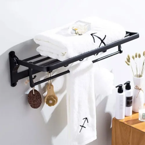 Support Mural pour Serviettes V2  Aluminium Noir Pliable et Élégant