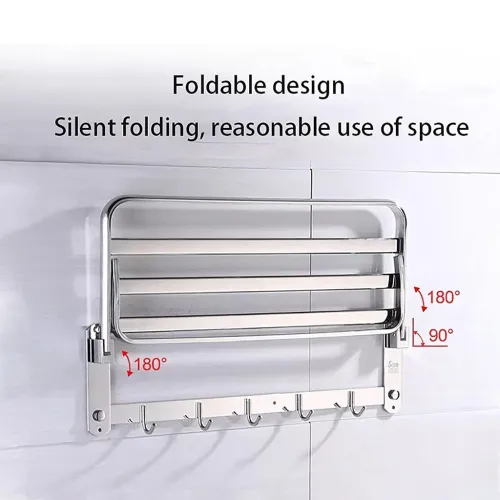Étagère Murale pour Serviettes GM  Acier Inoxydable Pliable avec Crochets Multifonctions