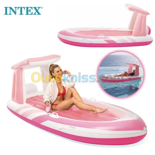 Matelas Gonflable Intex Pink Paradise  Avec Toit Pare-Soleil et Porte-Gobelet