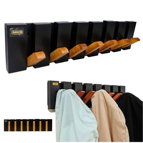 Porte-Manteau en Bois "Piano"  7 Crochets, Design Moderne Noir & Marron