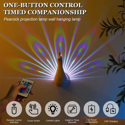 Lampe Murale en Forme de Paon LED 7 Couleurs avec Télécommande
