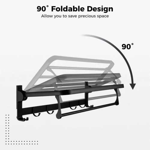Support Mural pour Serviettes V2  Aluminium Noir Pliable et Élégant
