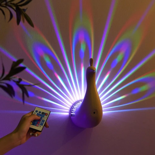 Lampe Murale en Forme de Paon LED 7 Couleurs avec Télécommande