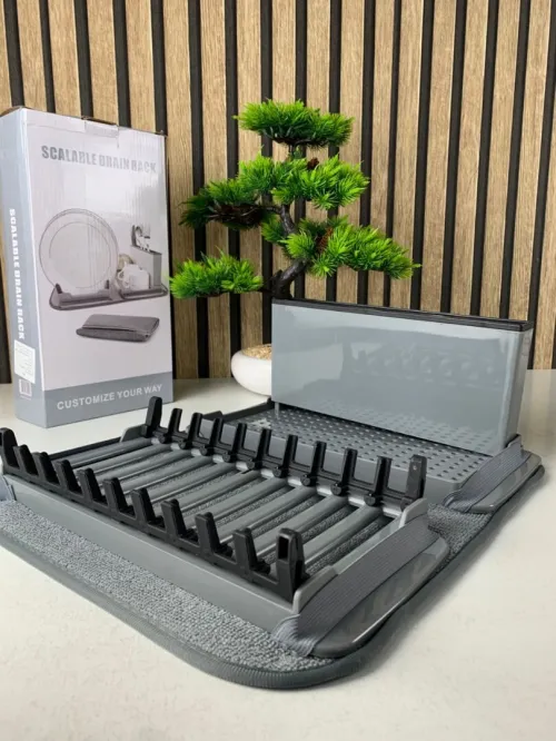 Égouttoir de Cuisine Compact et Pliable avec Tapis Enroulable et porte cuillère