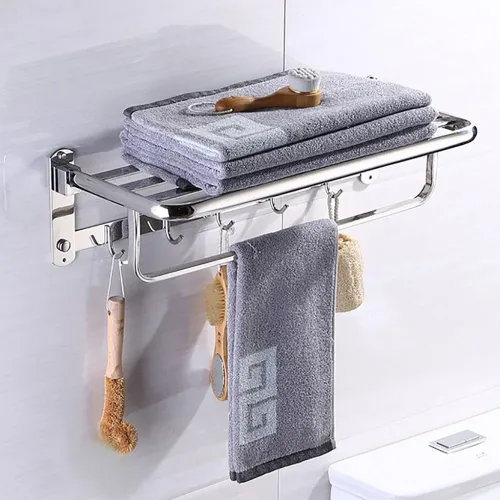 Étagère Murale pour Serviettes GM  Acier Inoxydable Pliable avec Crochets Multifonctions