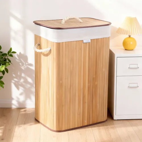 Panier à Linge Bambou Grand Format  Rangement Pratique et Élégant