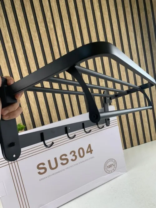 Support Mural pour Serviettes V2  Aluminium Noir Pliable et Élégant
