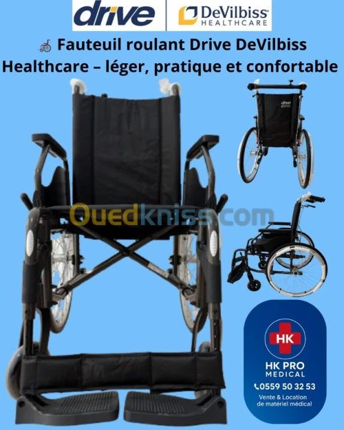 Fauteuil roulant Drive DeVilbiss Healthcare léger (12 kg pratique dossier inclinable et confortable 