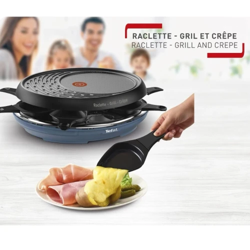 Tefal Raclette Colormania 3en1 Appareil à Raclette Grill et Crêpe , 8 Coupelles 1050W RE310401