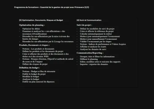 Formation Primavera P6 -visio-conférence / Session week-end